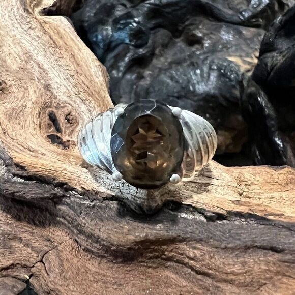Vintage Clyde Duneier 3.63 ct Oval Smoky Quartz Ring Size 8 Sterling Silver CID - Picture 1 of 13